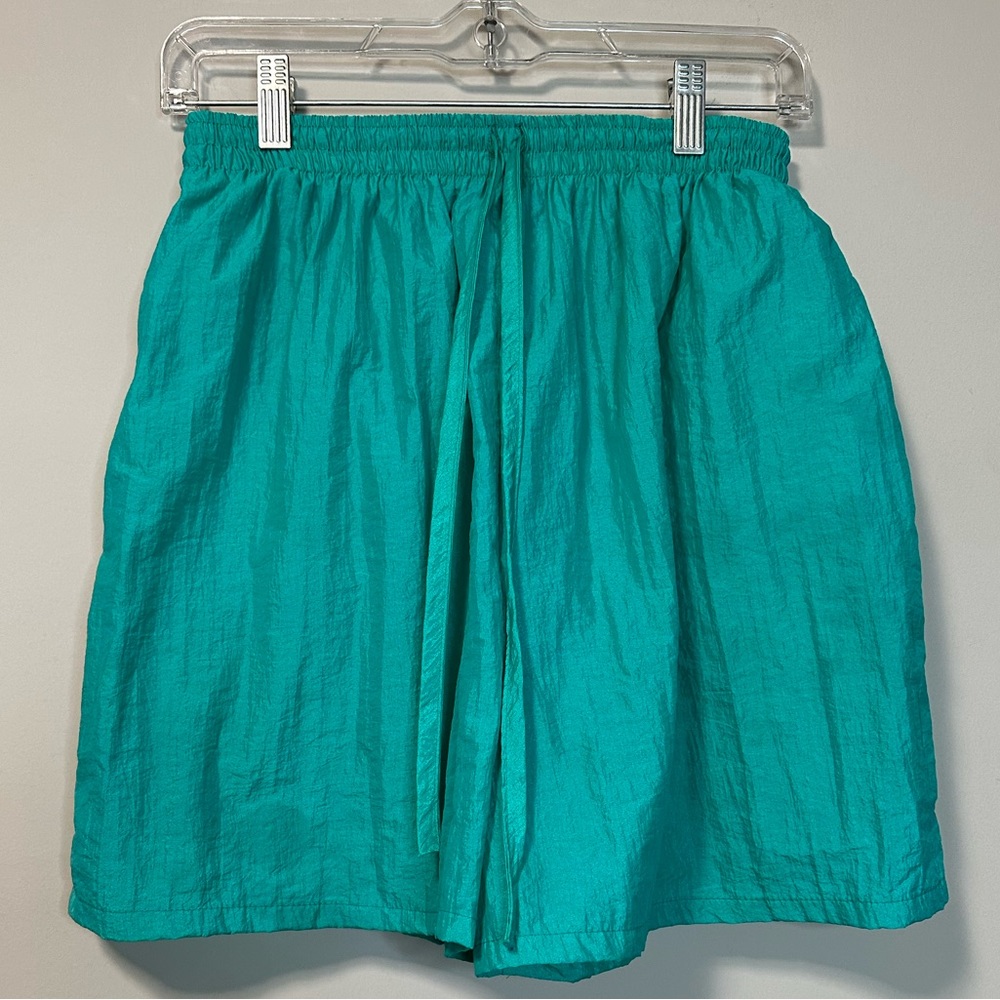 Vintage 90s Create Havoc Teal Nylon Shorts Size Small